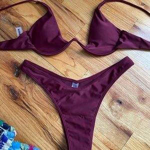 maroon shein push-up / cheeky bikini